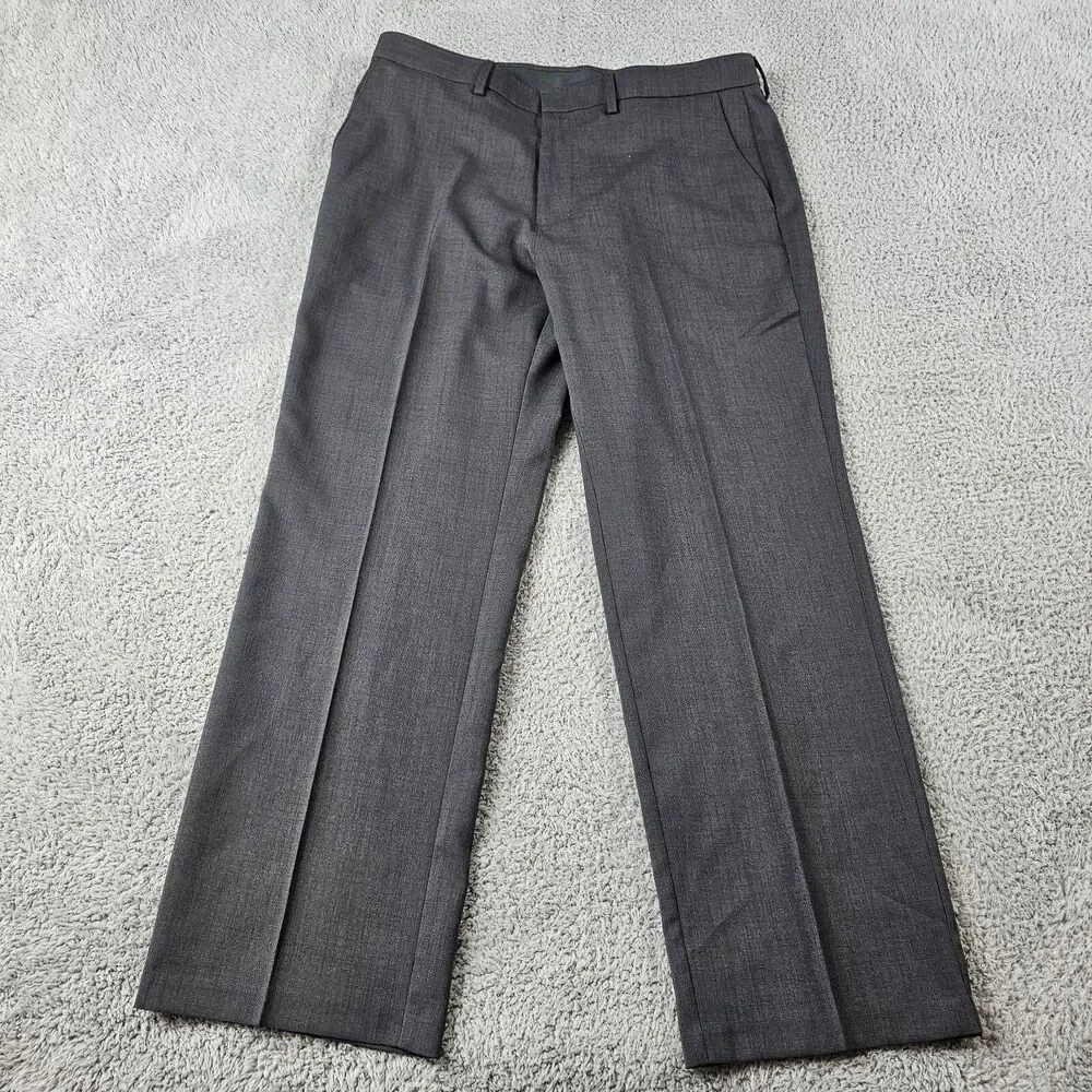 Haggar Dress Pants Mens 36x29 Charcoal Straight Flex Flat Front Trousers Slacks